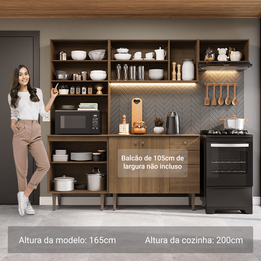 Armário de Cozinha Compacta 235cm Rustic Gourmet Madesa XC03