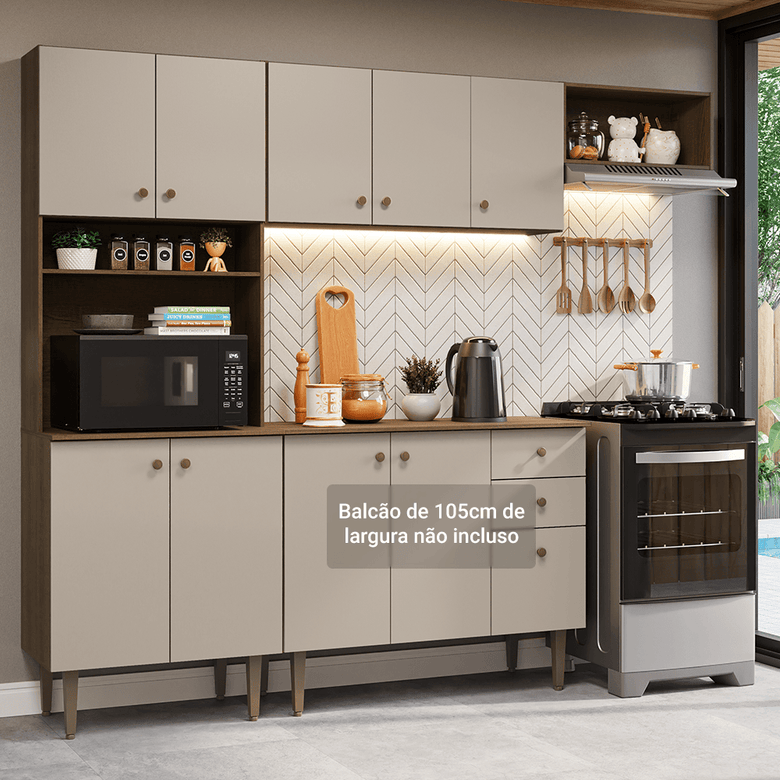 Armário de Cozinha Compacta 235cm Rustic/Crema Gourmet Madesa XC03