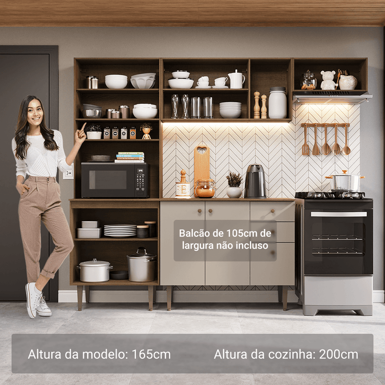 Armário de Cozinha Compacta 235cm Rustic/Crema Gourmet Madesa XC03