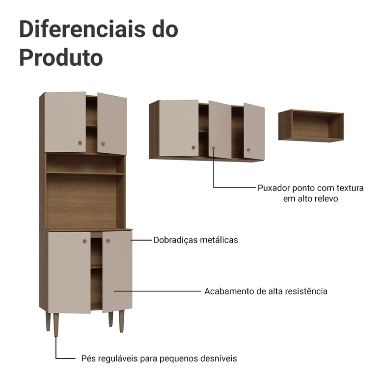 Armário de Cozinha Compacta 235cm Rustic/Crema Gourmet Madesa XC03