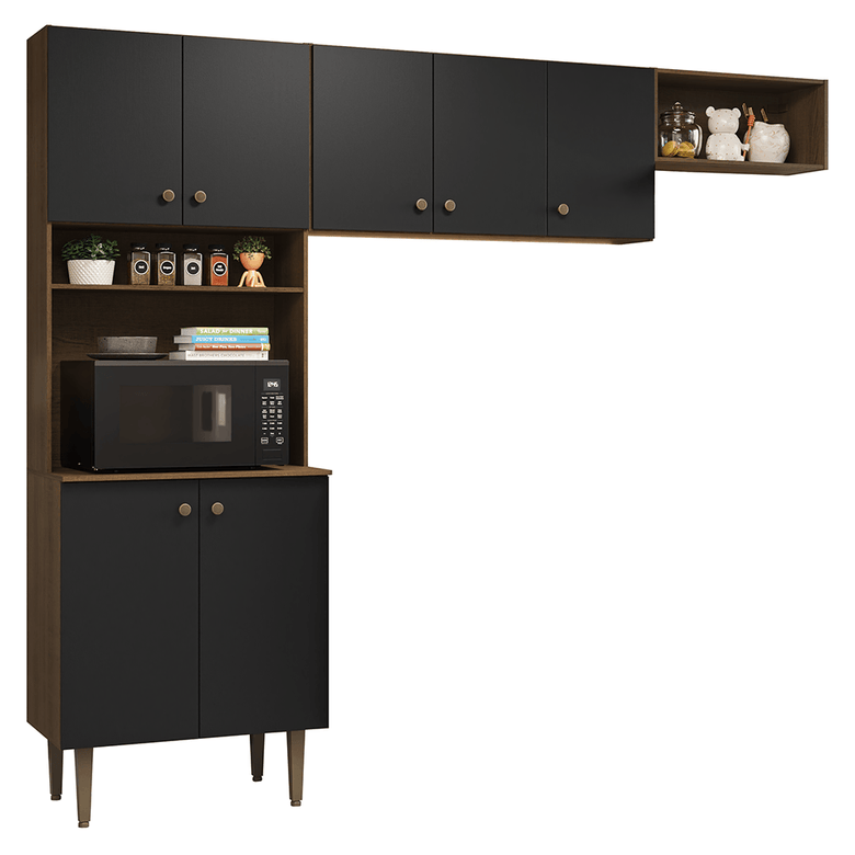 Armário de Cozinha Compacta 235cm Rustic/Preto Gourmet Madesa XC03