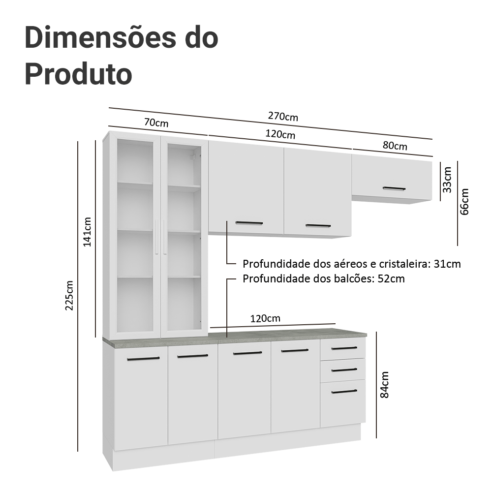 Armário de Cozinha Completa 270cm Branco Agata Madesa 11