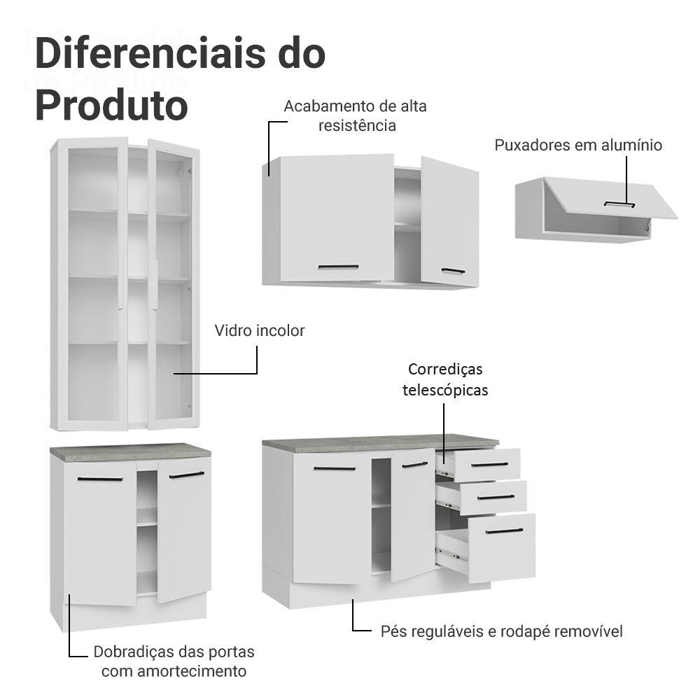 Armário de Cozinha Completa 270cm Branco Agata Madesa 11