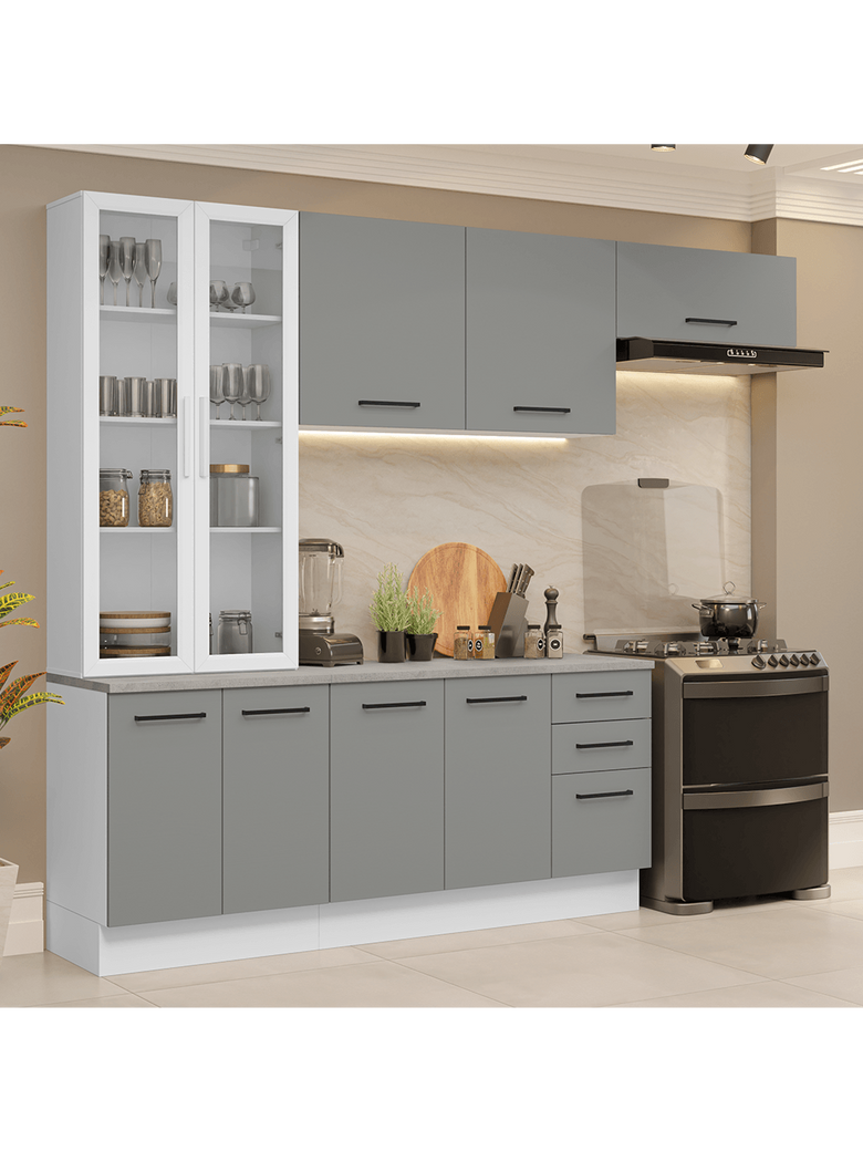 Armário de Cozinha Completa 270cm Branco/Cinza Agata Madesa 11