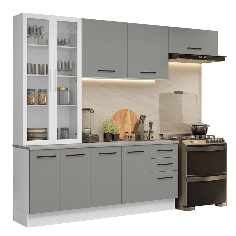 Armário de Cozinha Completa 270cm Branco/Cinza Agata Madesa 11