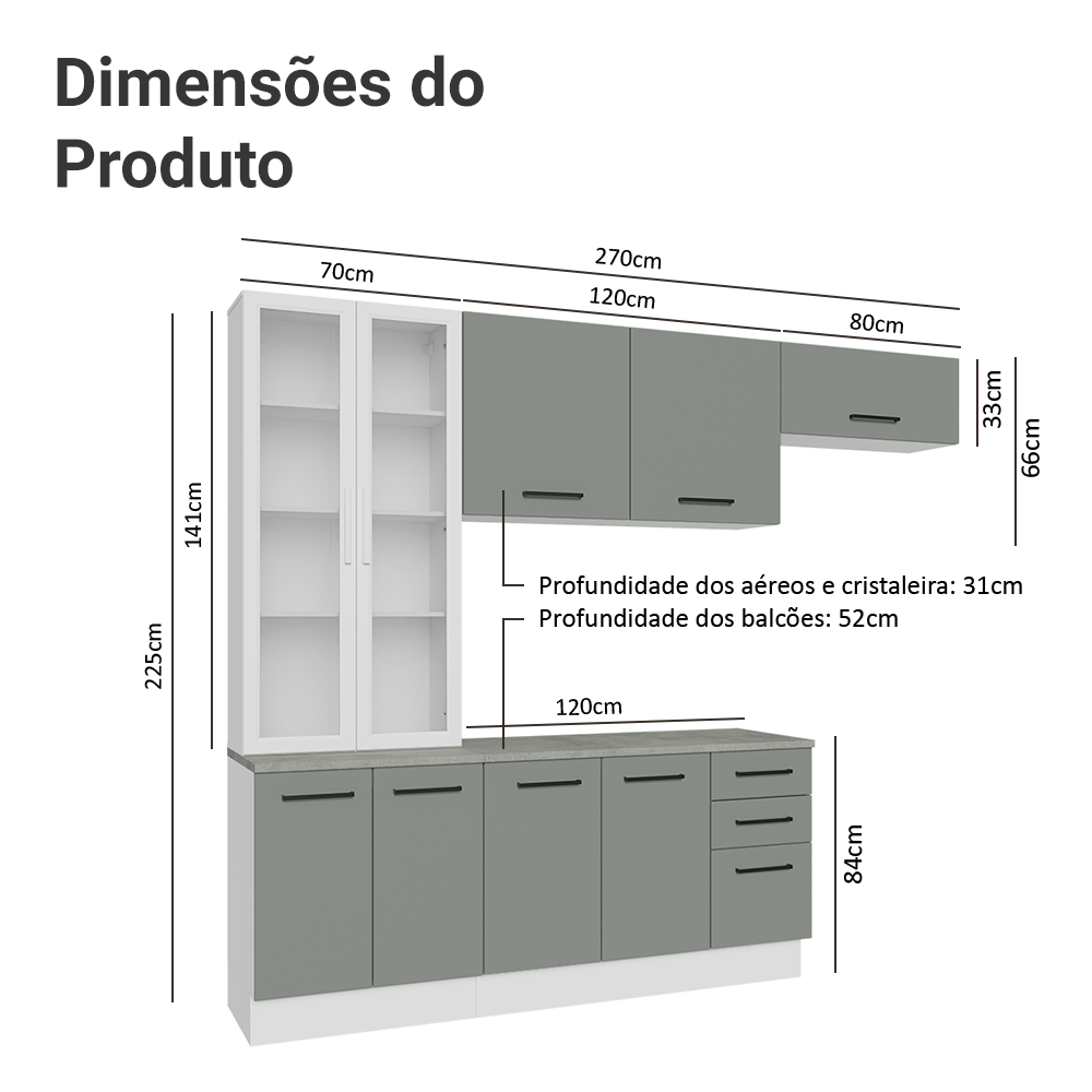 Armário de Cozinha Completa 270cm Branco/Cinza Agata Madesa 11