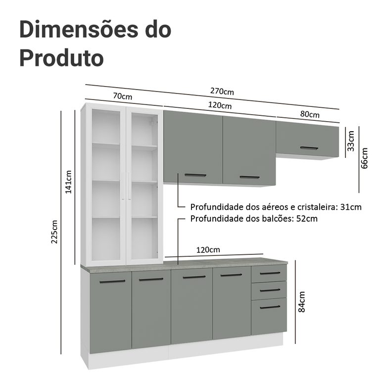 Armário de Cozinha Completa 270cm Branco/Cinza Agata Madesa 11