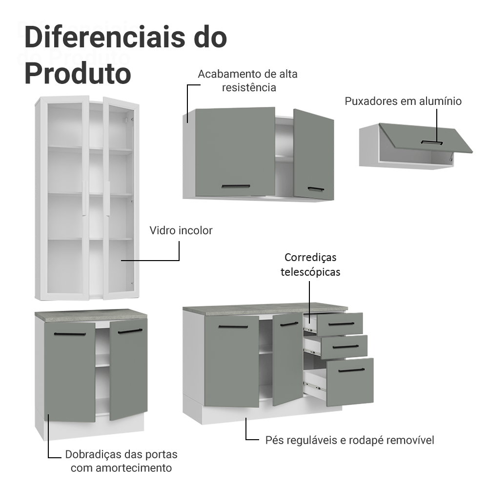 Armário de Cozinha Completa 270cm Branco/Cinza Agata Madesa 11