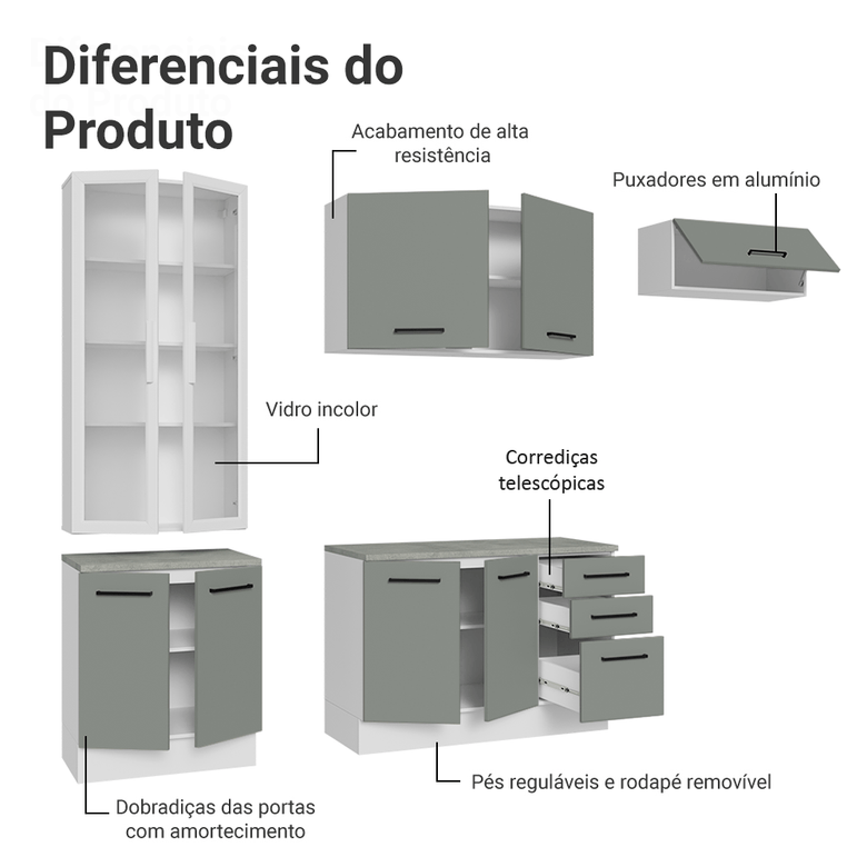 Armário de Cozinha Completa 270cm Branco/Cinza Agata Madesa 11