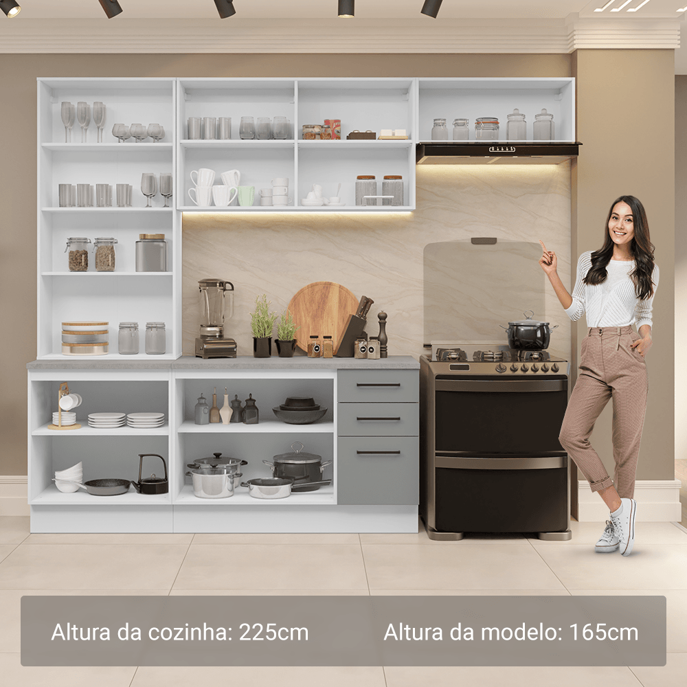 Armário de Cozinha Completa 270cm Branco/Cinza Agata Madesa 11
