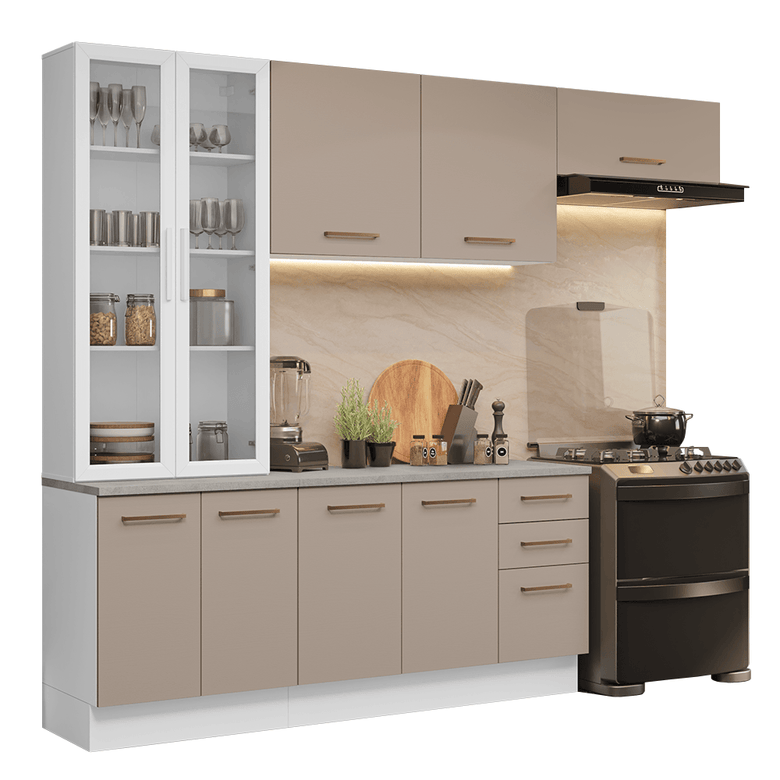 Armário de Cozinha Completa 270cm Branco/Crema Agata Madesa 11