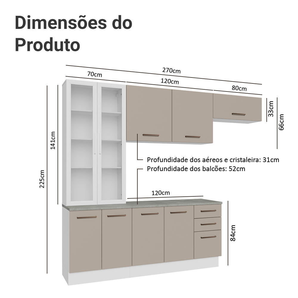 Armário de Cozinha Completa 270cm Branco/Crema Agata Madesa 11