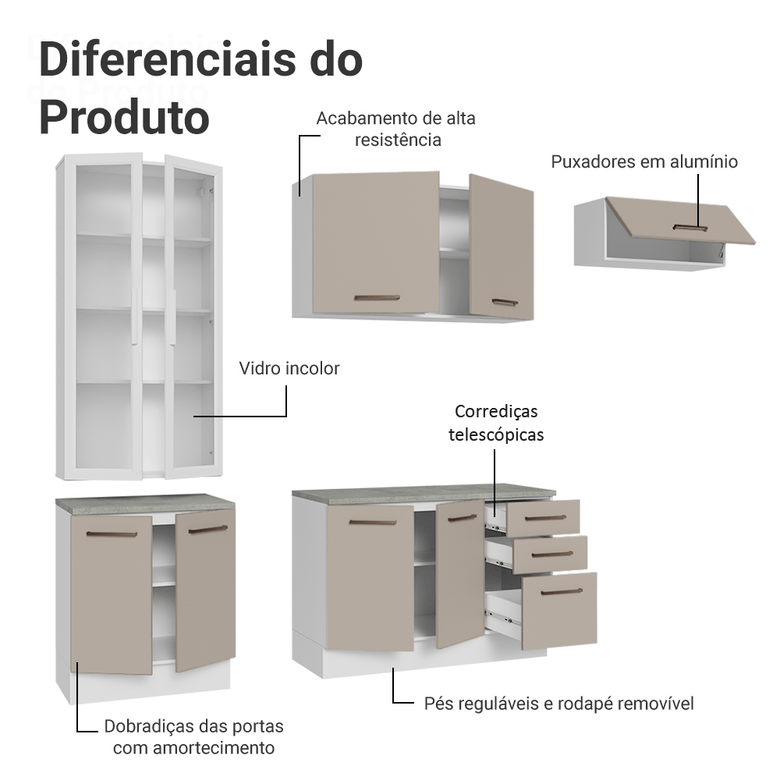 Armário de Cozinha Completa 270cm Branco/Crema Agata Madesa 11