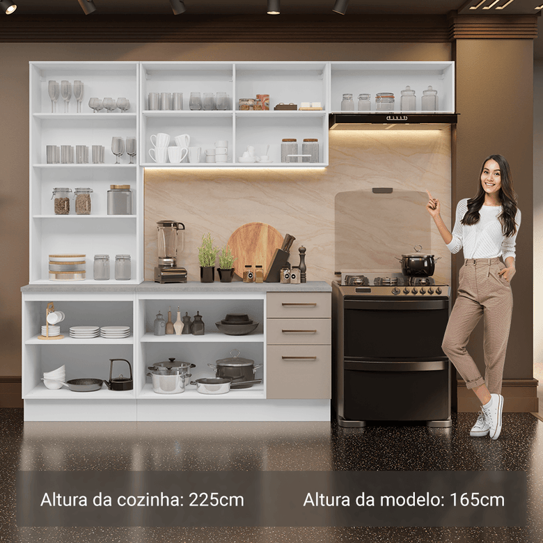 Armário de Cozinha Completa 270cm Branco/Crema Agata Madesa 11