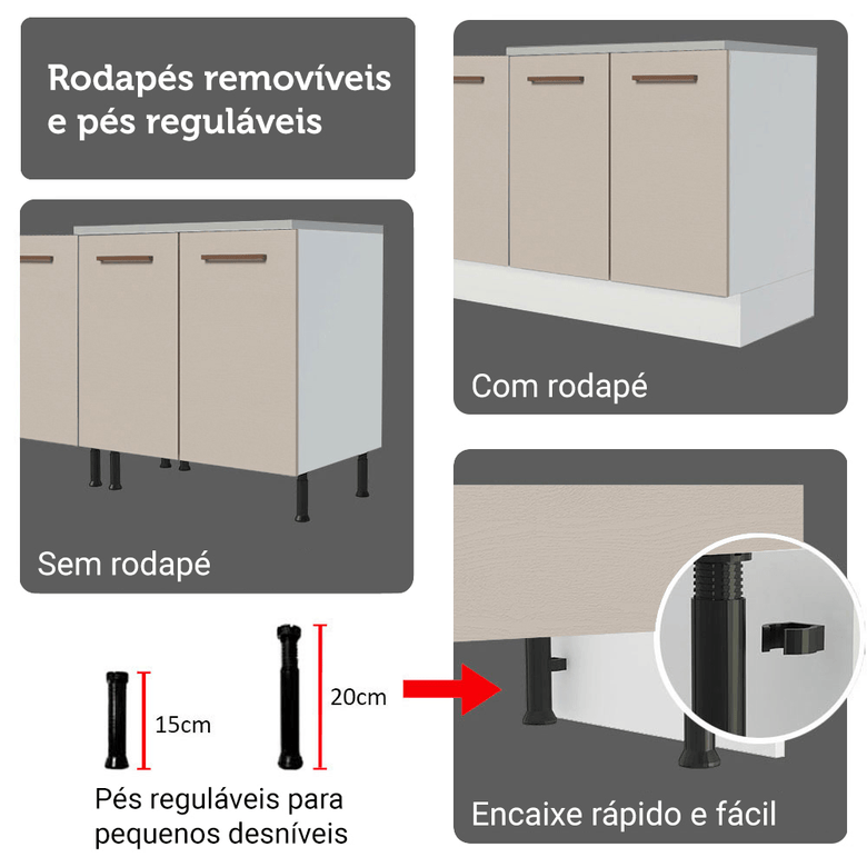 Armário de Cozinha Completa 270cm Branco/Crema Agata Madesa 11