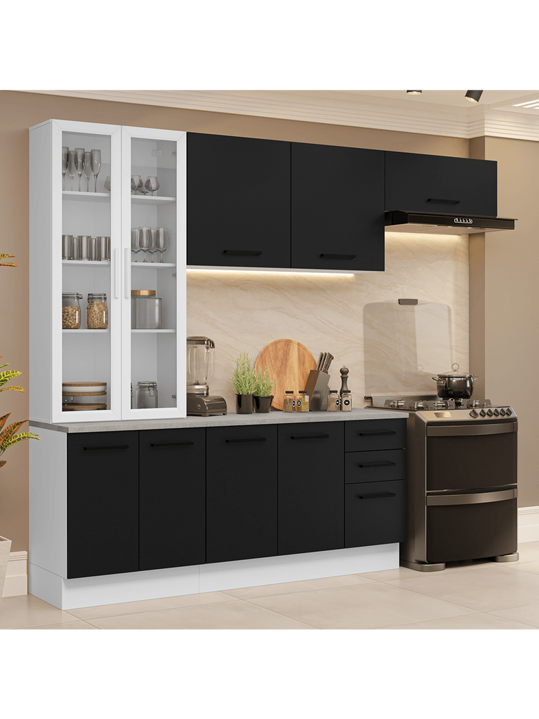 Armário de Cozinha Completa 270cm Branco/Preto Agata Madesa 11