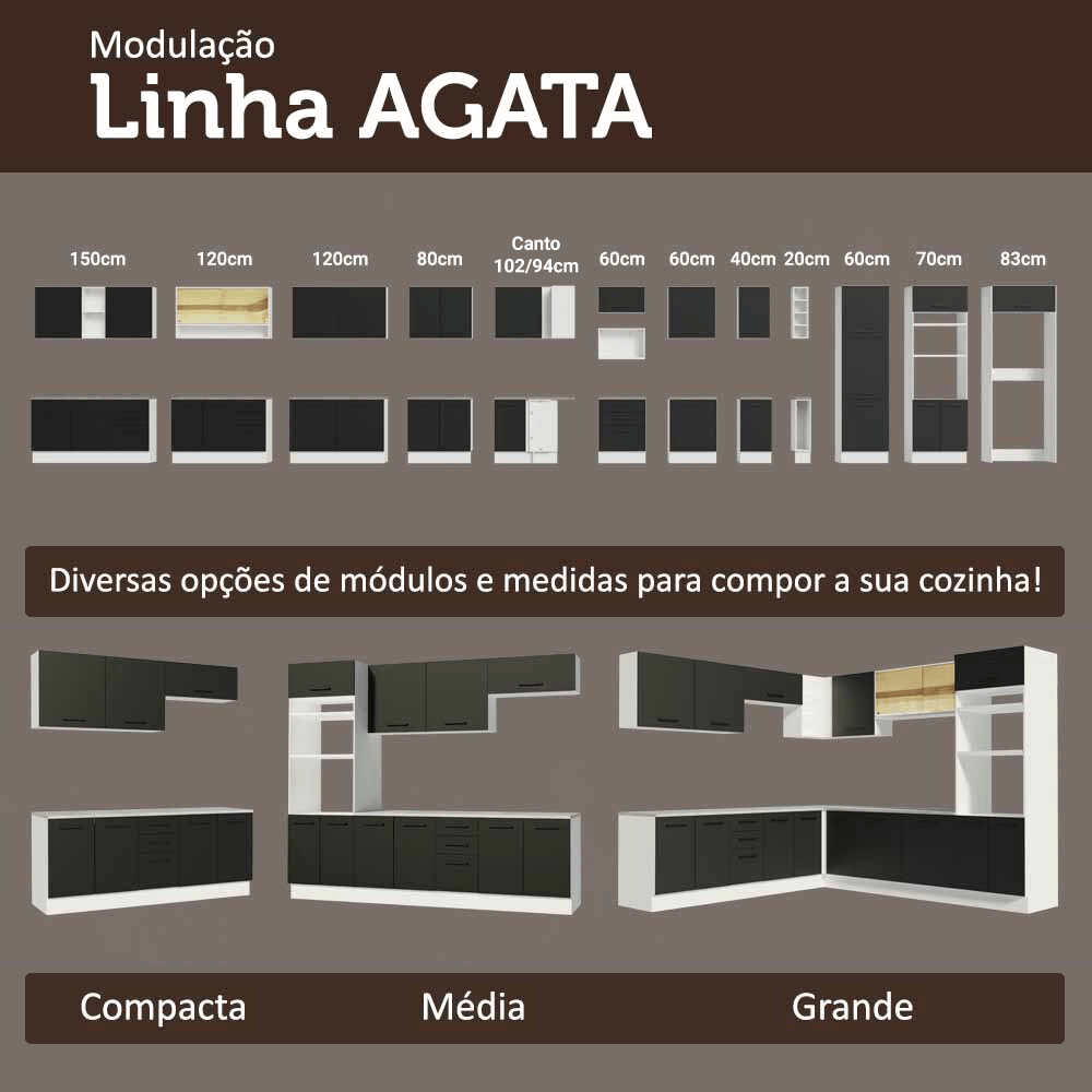 Armário de Cozinha Completa 270cm Branco/Preto Agata Madesa 11