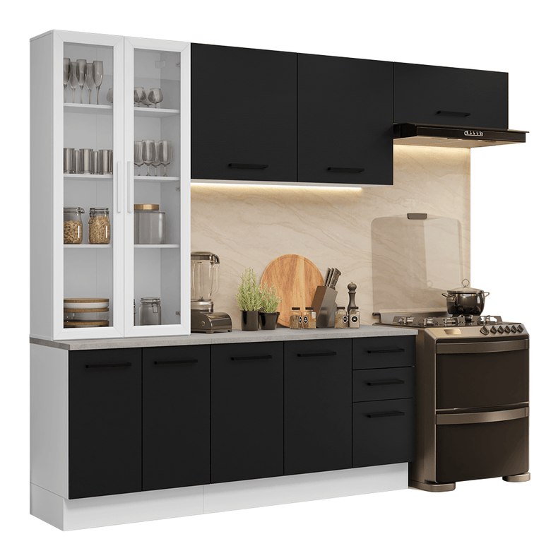 Armário de Cozinha Completa 270cm Branco/Preto Agata Madesa 11