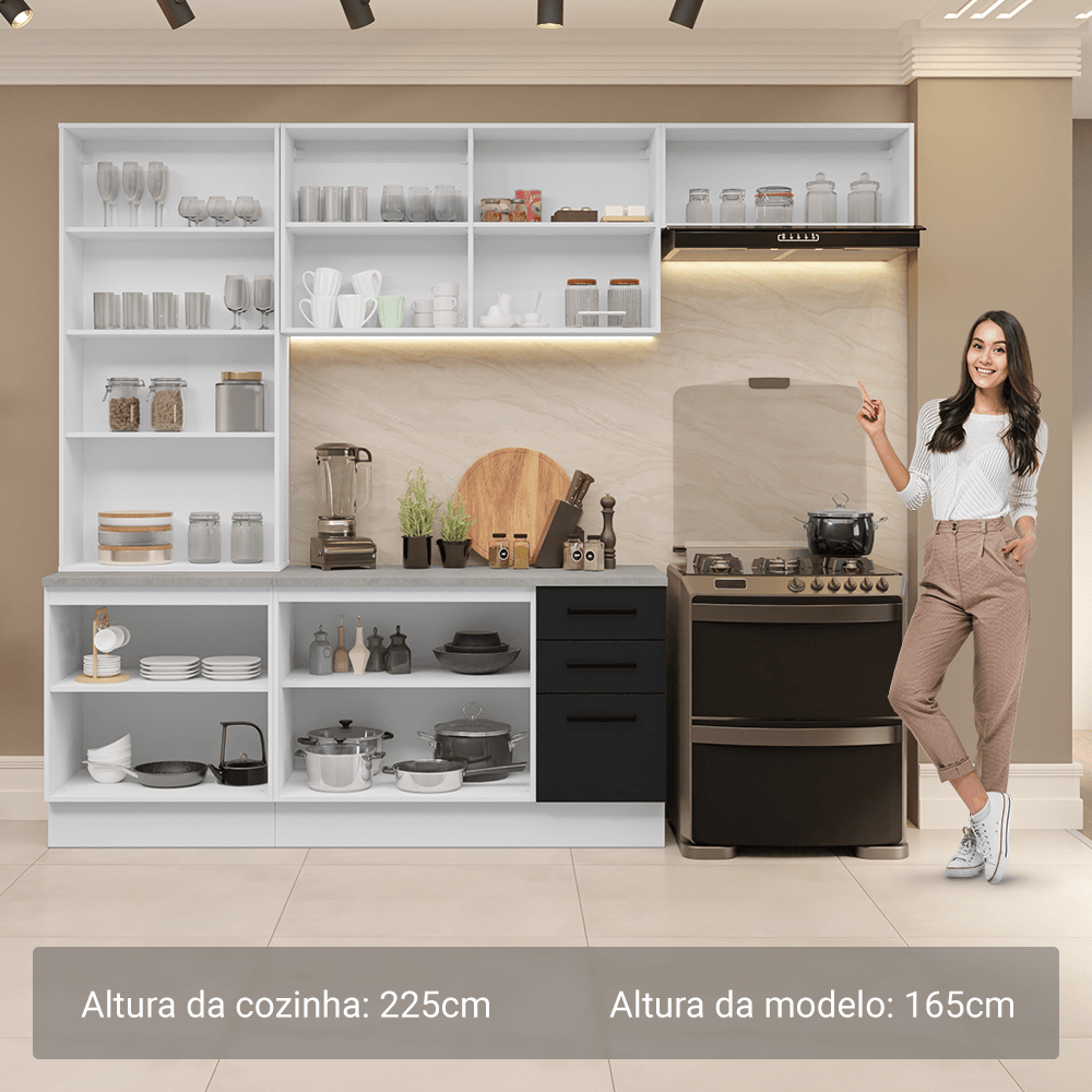 Armário de Cozinha Completa 270cm Branco/Preto Agata Madesa 11