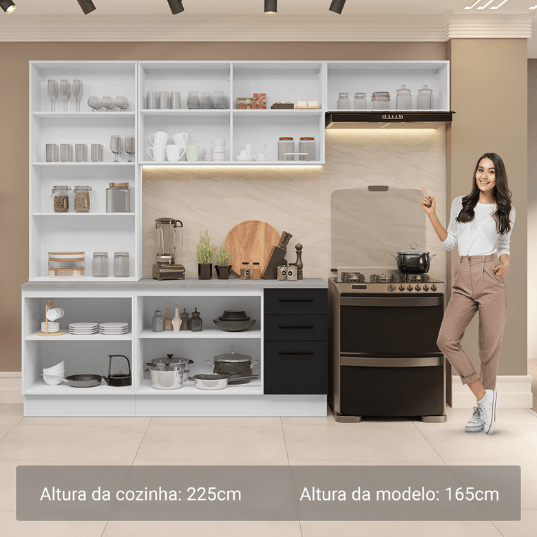Armário de Cozinha Completa 270cm Branco/Preto Agata Madesa 11
