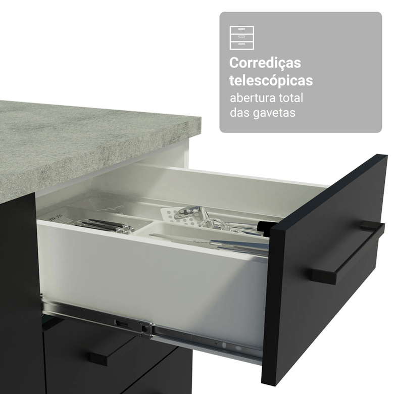Armário de Cozinha Completa 270cm Branco/Preto Agata Madesa 11
