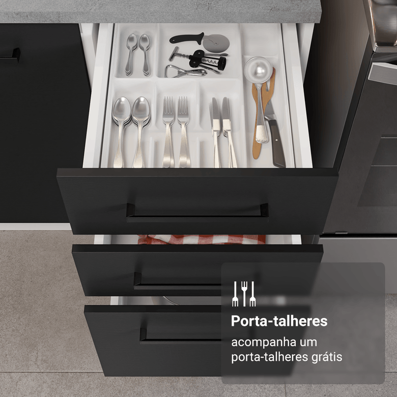 Armário de Cozinha Completa 270cm Branco/Preto Agata Madesa 11