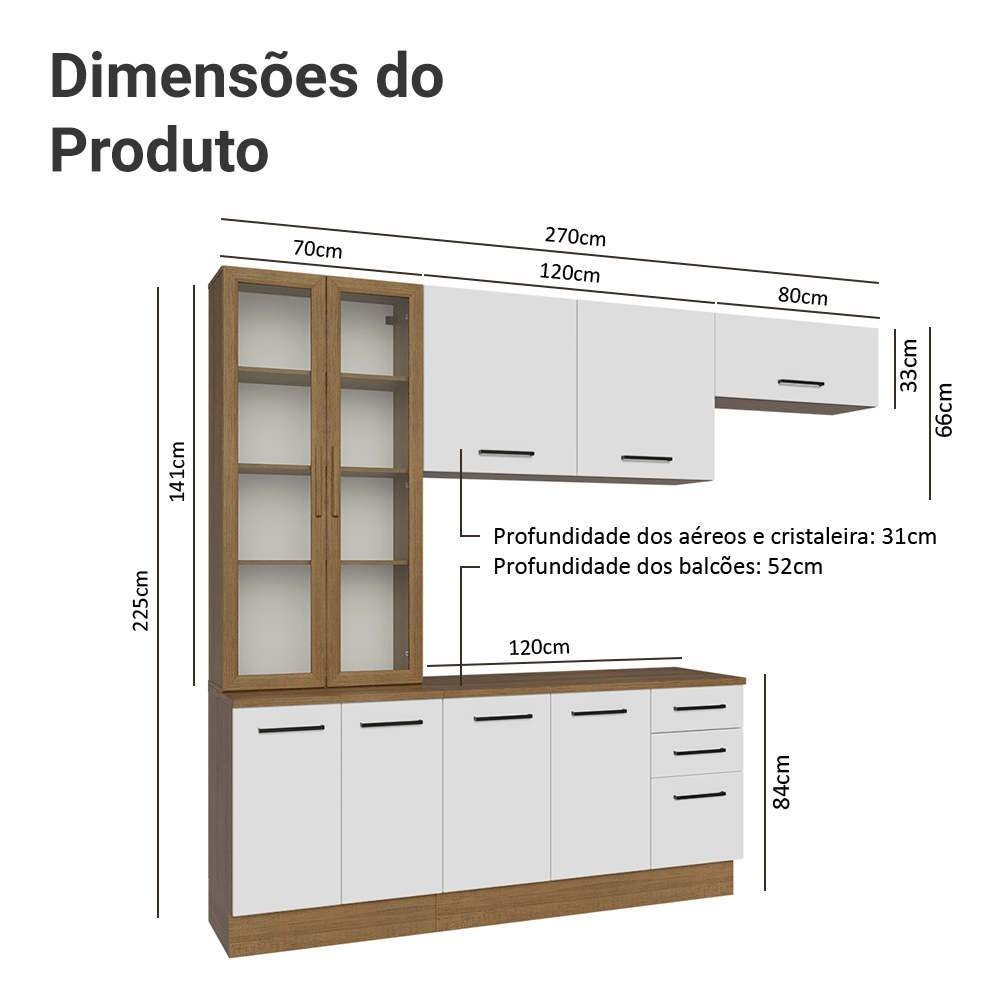 Armário de Cozinha Completa 270cm Rustic/Branco Agata Madesa 11