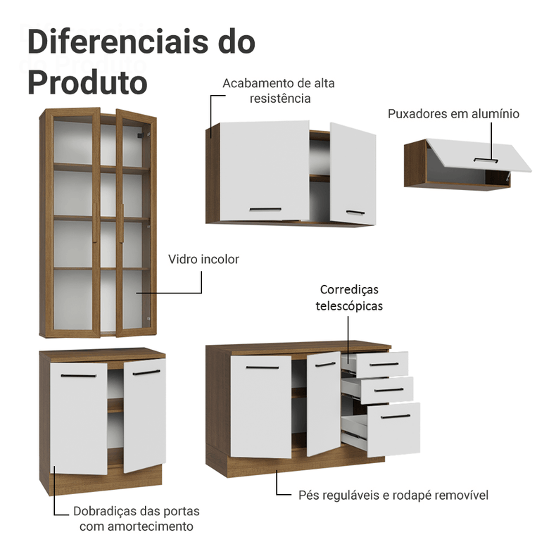 Armário de Cozinha Completa 270cm Rustic/Branco Agata Madesa 11