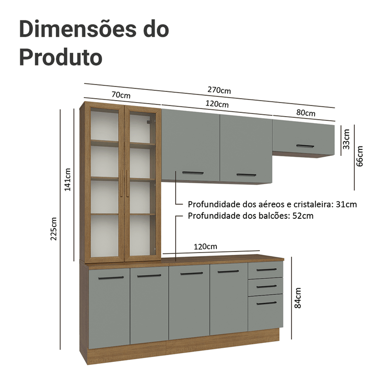 Armário de Cozinha Completa 270cm Rustic/Cinza Agata Madesa 11
