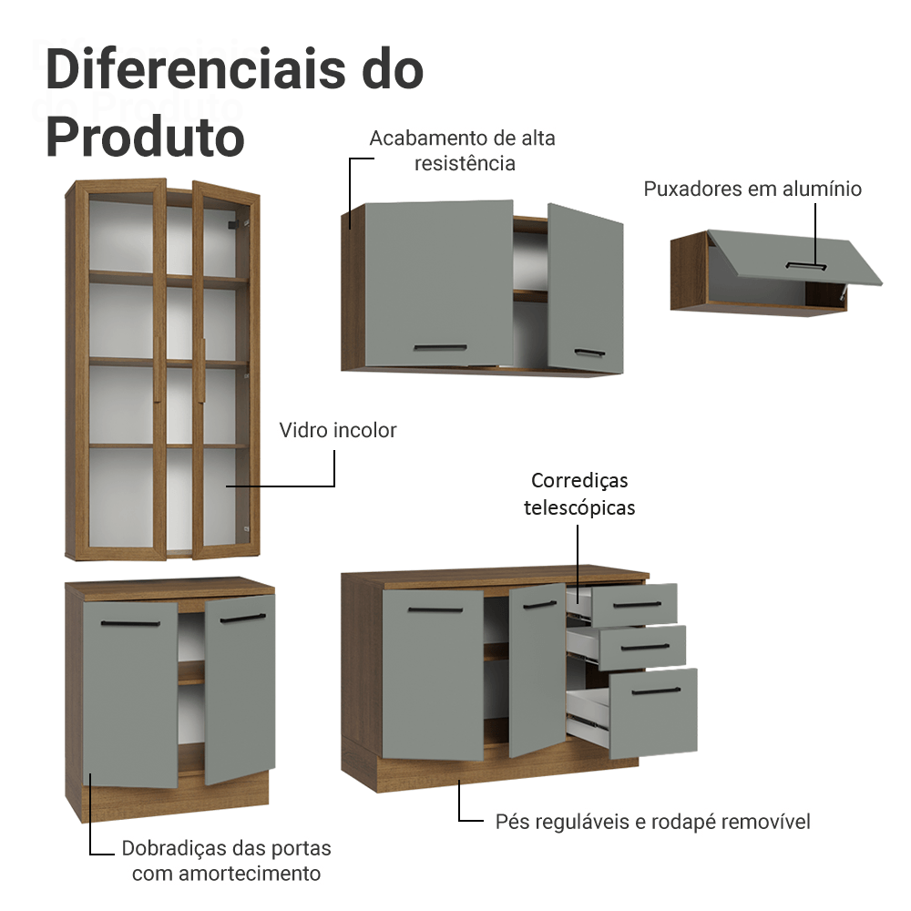 Armário de Cozinha Completa 270cm Rustic/Cinza Agata Madesa 11