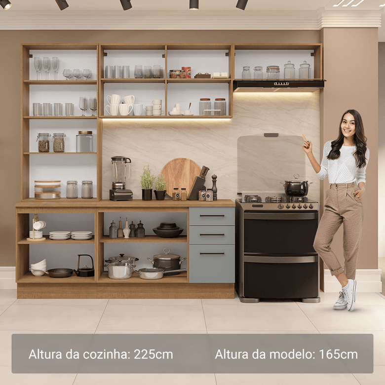 Armário de Cozinha Completa 270cm Rustic/Cinza Agata Madesa 11