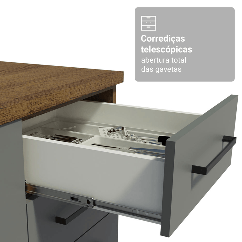 Armário de Cozinha Completa 270cm Rustic/Cinza Agata Madesa 11
