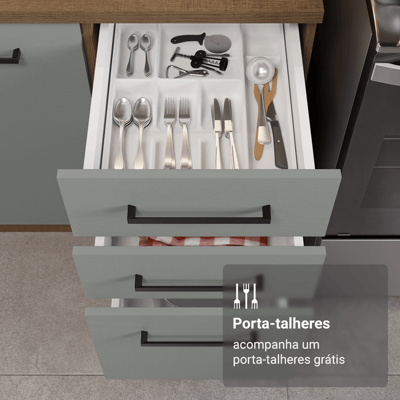 Armário de Cozinha Completa 270cm Rustic/Cinza Agata Madesa 11
