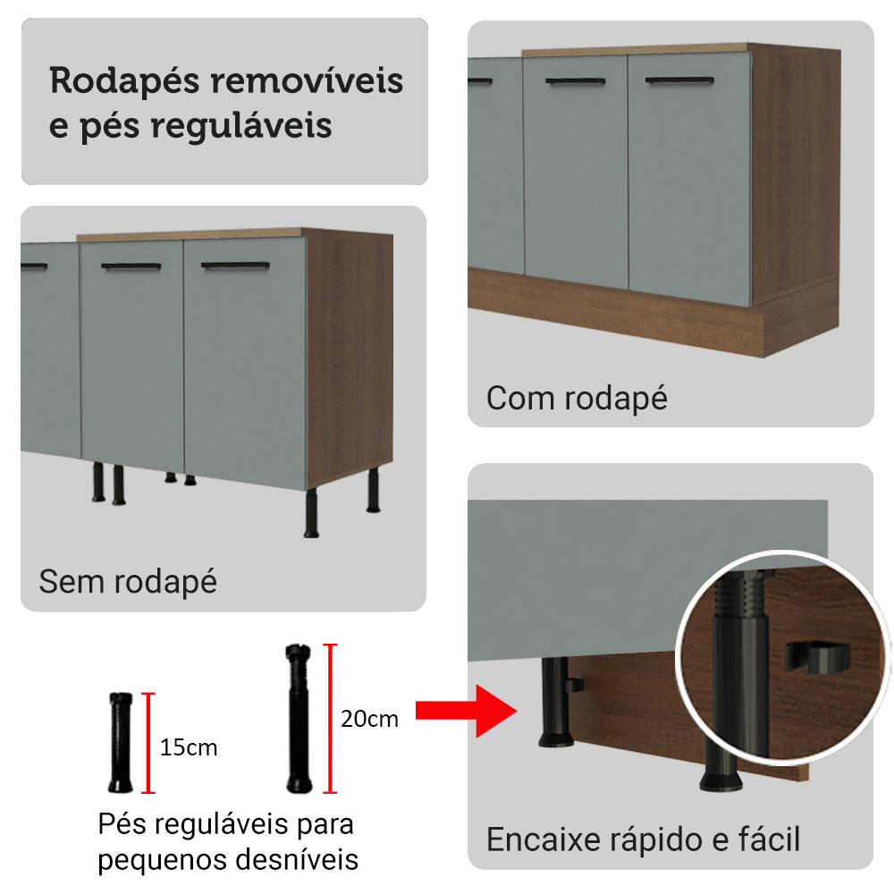 Armário de Cozinha Completa 270cm Rustic/Cinza Agata Madesa 11