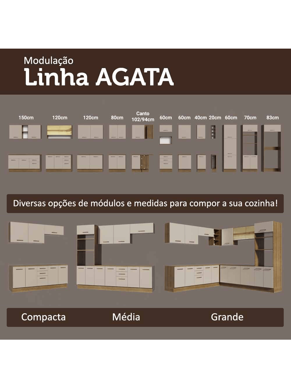 Armário de Cozinha Completa 270cm Rustic/Crema Agata Madesa 11