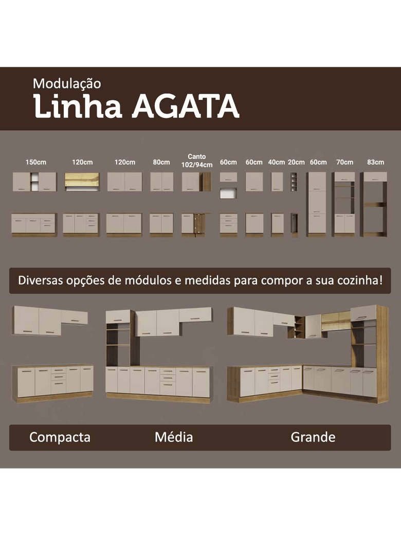 Armário de Cozinha Completa 270cm Rustic/Crema Agata Madesa 11