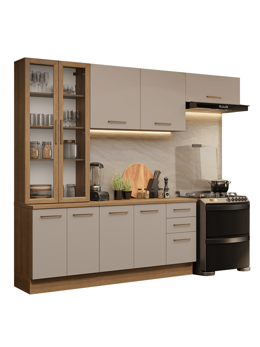 Armário de Cozinha Completa 270cm Rustic/Crema Agata Madesa 11 - Rustic/Crema