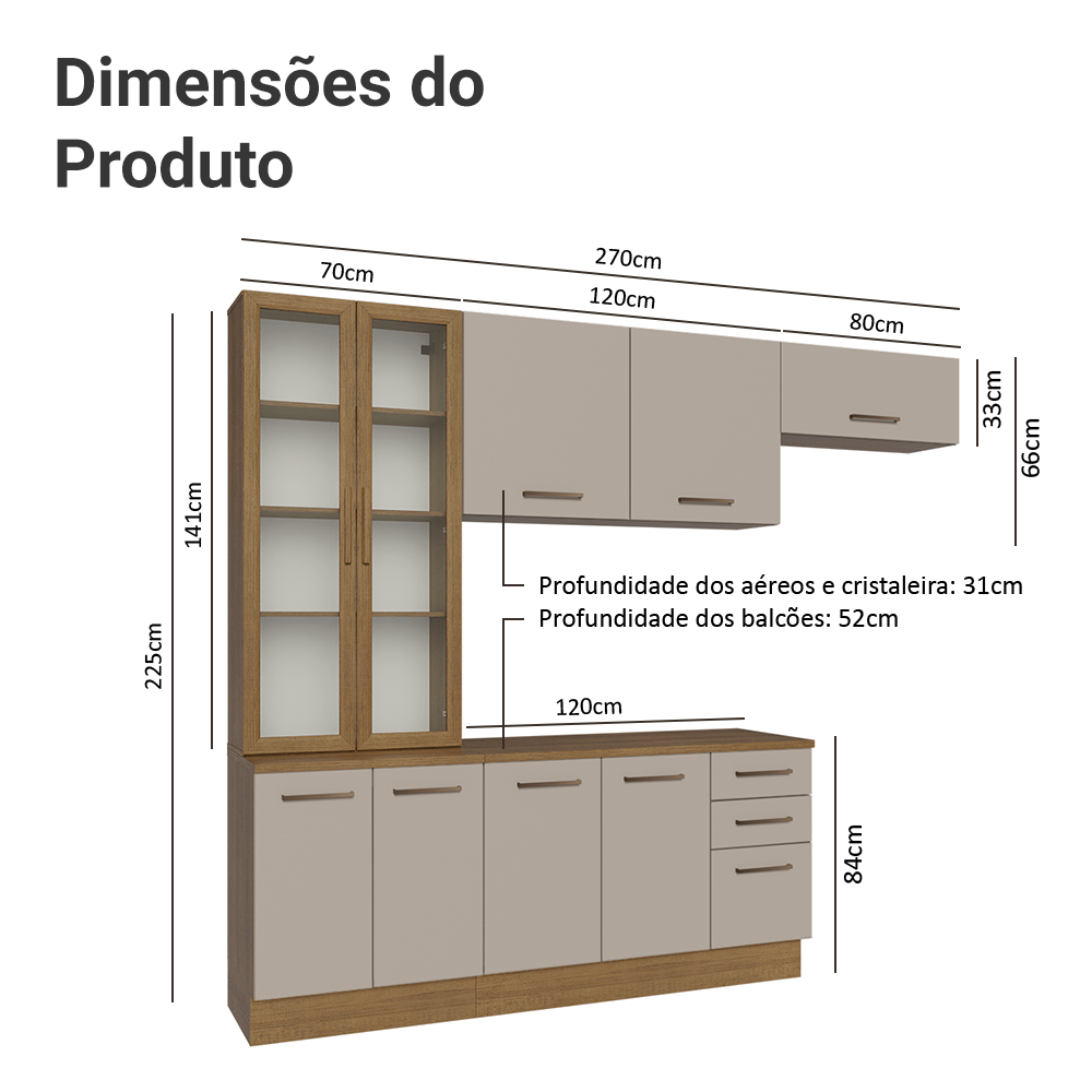 Armário de Cozinha Completa 270cm Rustic/Crema Agata Madesa 11