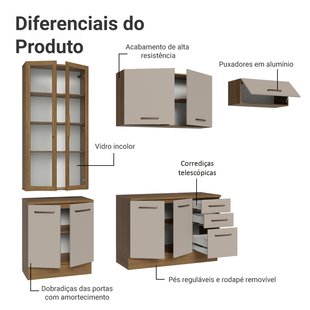 Armário de Cozinha Completa 270cm Rustic/Crema Agata Madesa 11