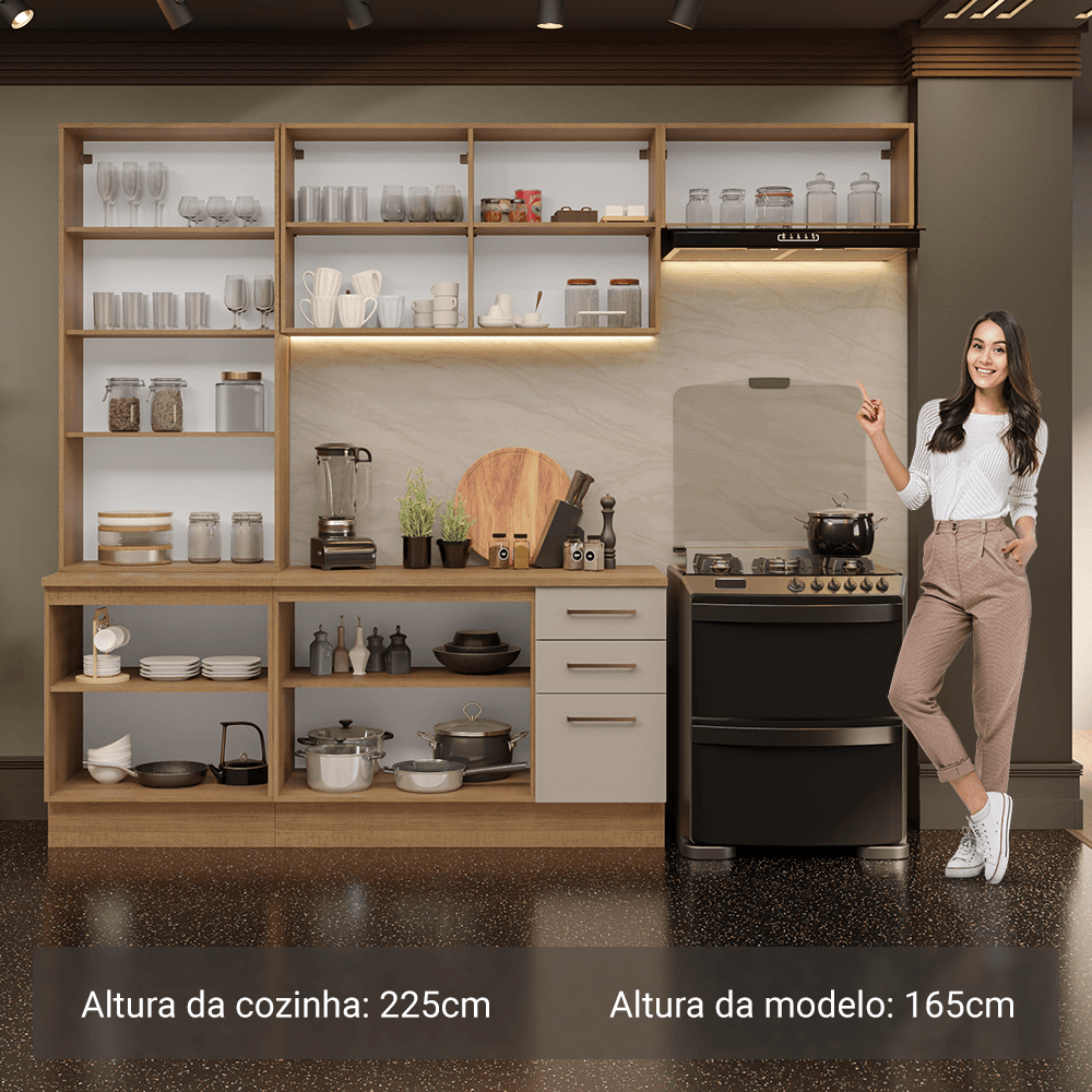 Armário de Cozinha Completa 270cm Rustic/Crema Agata Madesa 11