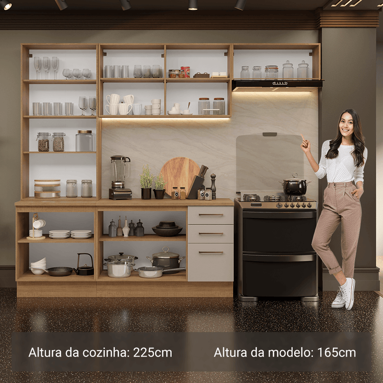Armário de Cozinha Completa 270cm Rustic/Crema Agata Madesa 11