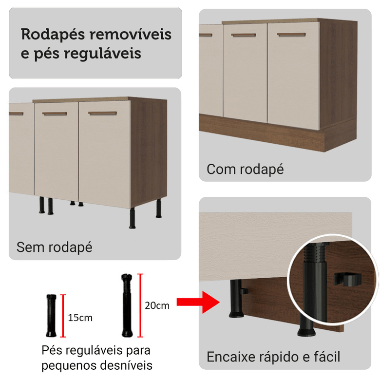 Armário de Cozinha Completa 270cm Rustic/Crema Agata Madesa 11