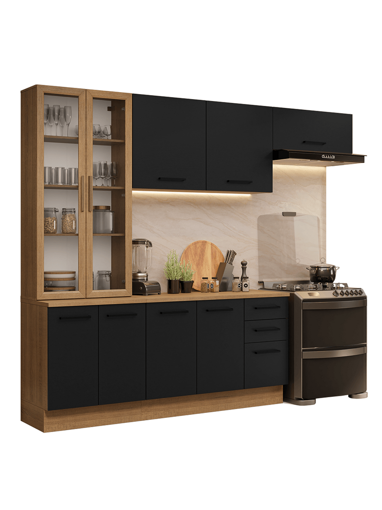 Armário de Cozinha Completa 270cm Rustic/Preto Agata Madesa 11