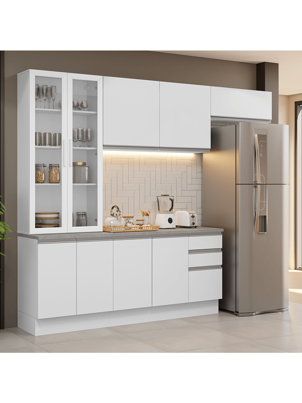 Armário de Cozinha Completa 270cm Branco Glamy Madesa 16 - Branco