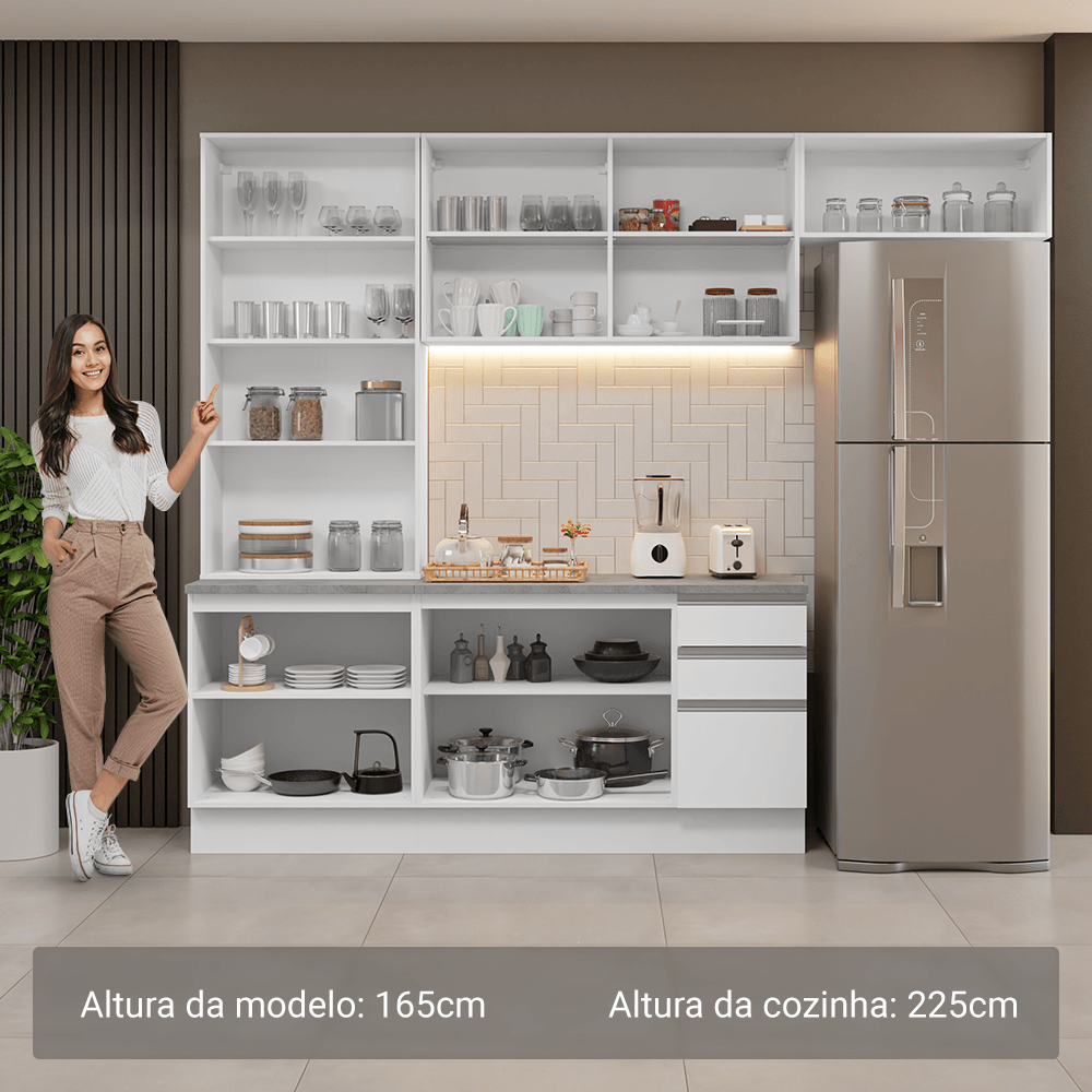 Armário de Cozinha Completa 270cm Branco Glamy Madesa 16