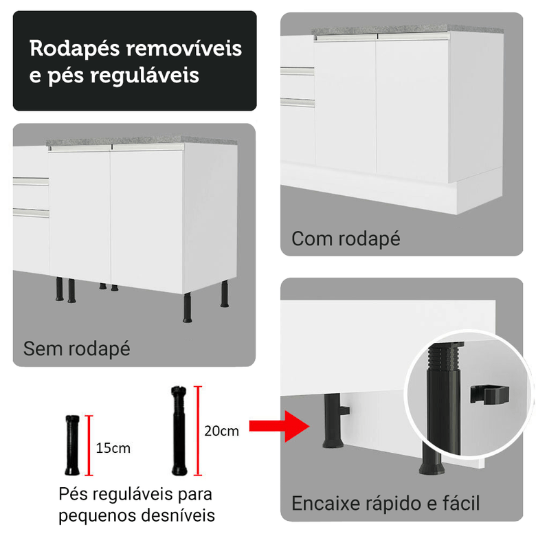 Armário de Cozinha Completa 270cm Branco Glamy Madesa 16