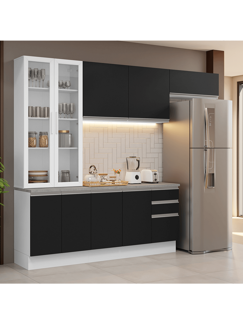 Armário de Cozinha Completa 270cm Branco/Preto Glamy Madesa 16
