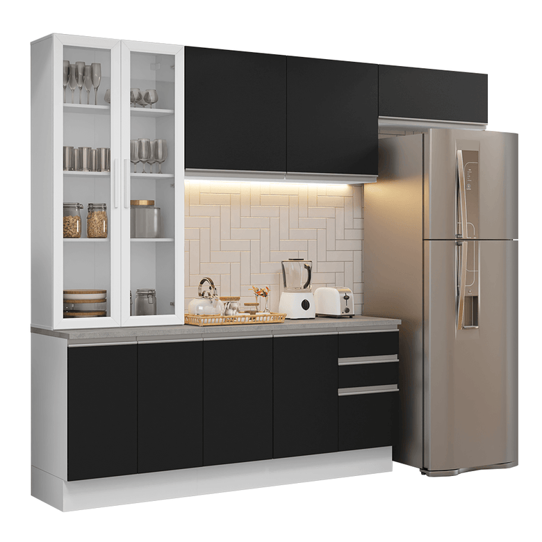 Armário de Cozinha Completa 270cm Branco/Preto Glamy Madesa 16