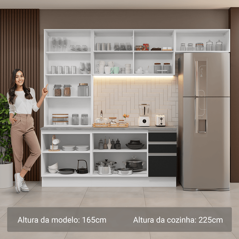 Armário de Cozinha Completa 270cm Branco/Preto Glamy Madesa 16