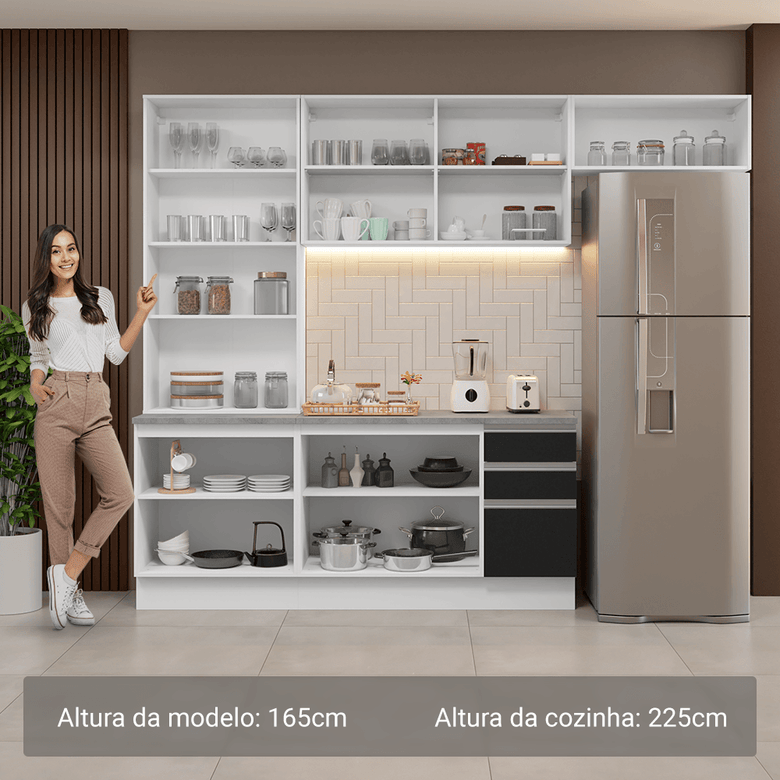 Armário de Cozinha Completa 270cm Branco/Preto Glamy Madesa 16